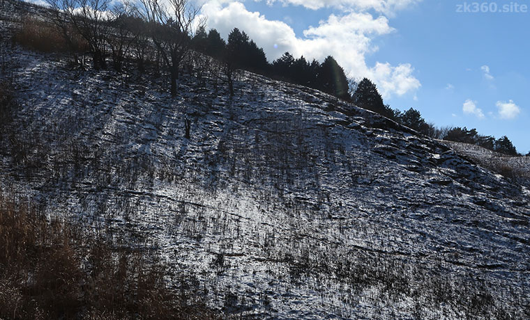 愛鷹山の野焼き跡に現れた白黒の絶景