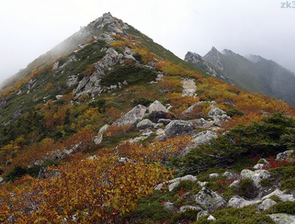 秋色の金峰山稜線